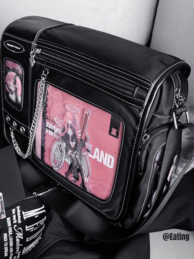 Dual Window Ita Messenger Bag with Chain Detail