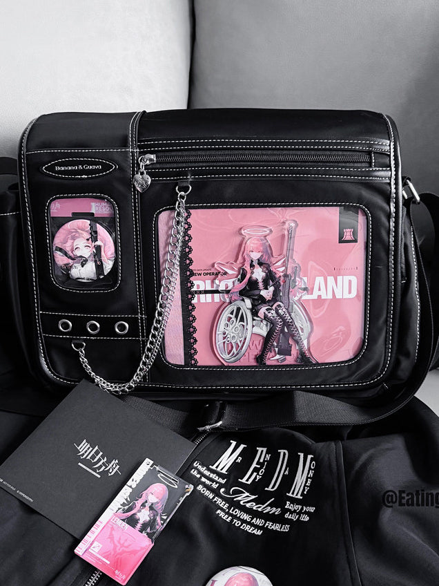 Dual Window Ita Messenger Bag with Chain Detail
