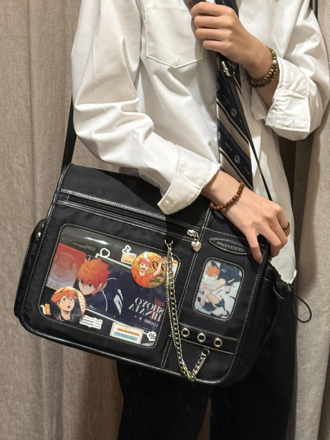 Dual Window Ita Messenger Bag with Chain Detail