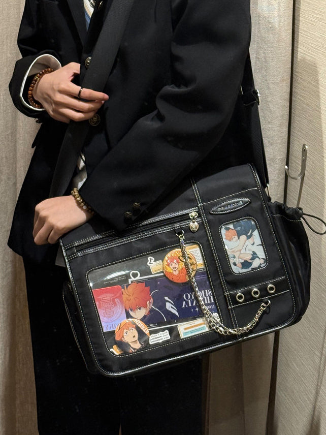 Dual Window Ita Messenger Bag with Chain Detail