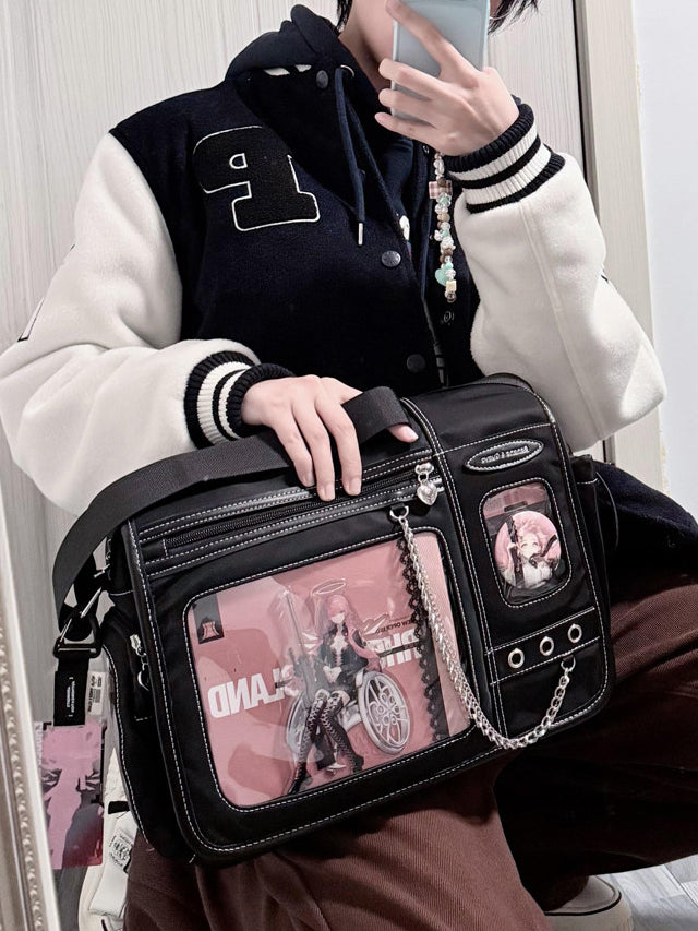 Dual Window Ita Messenger Bag with Chain Detail