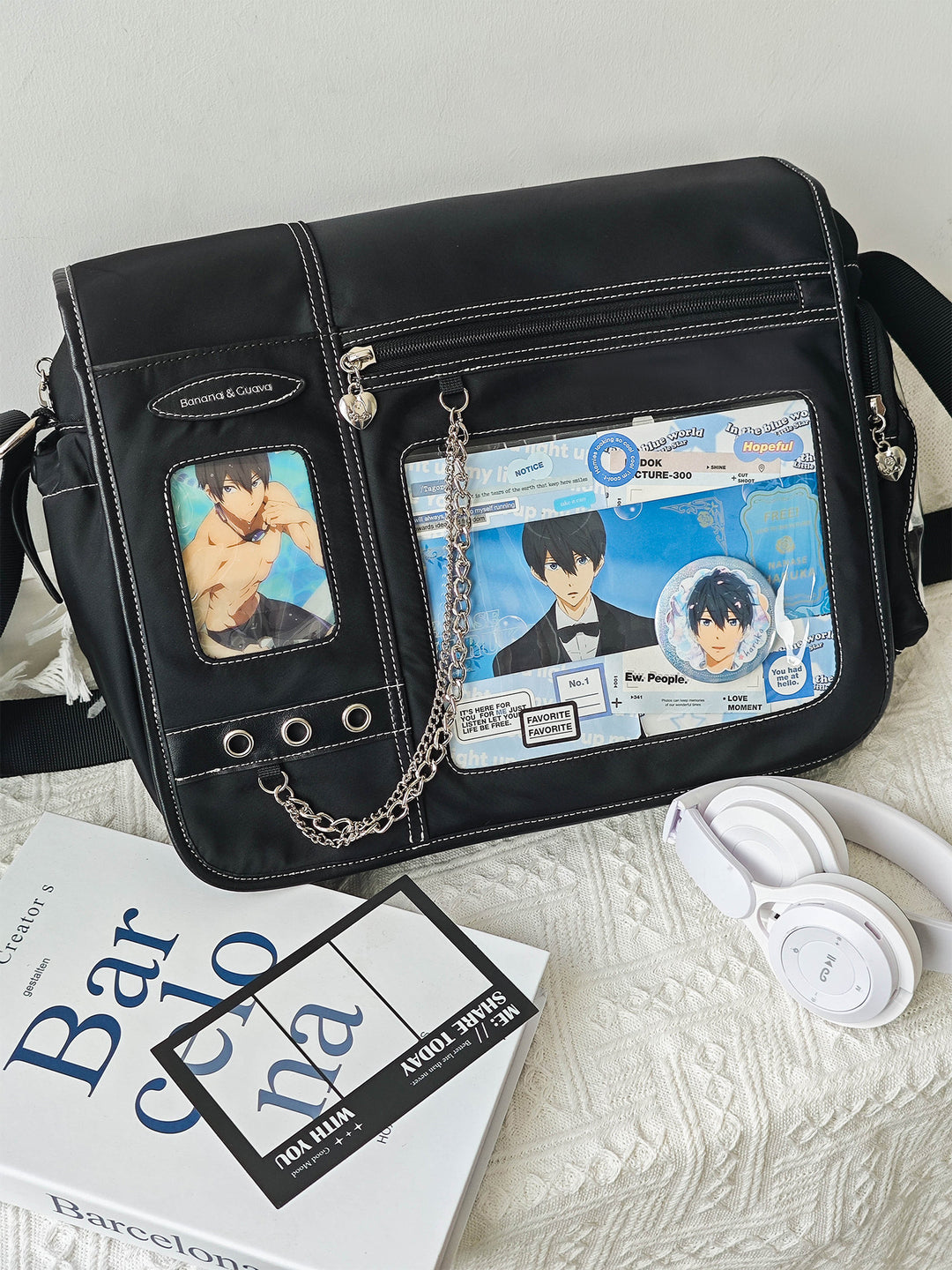 Dual Window Ita Messenger Bag with Chain Detail