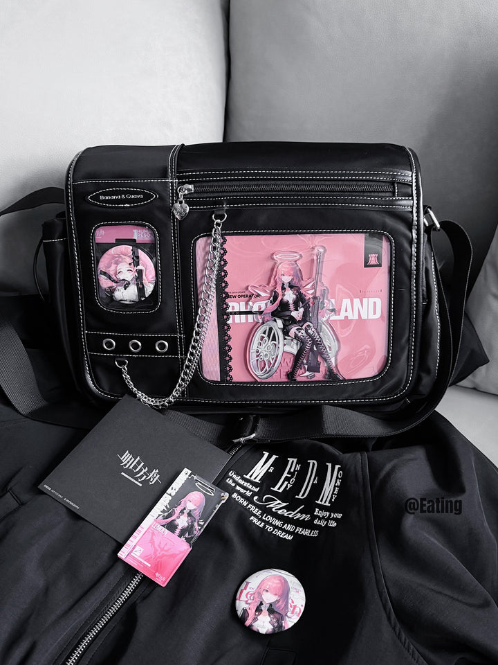 Dual Window Ita Messenger Bag with Chain Detail