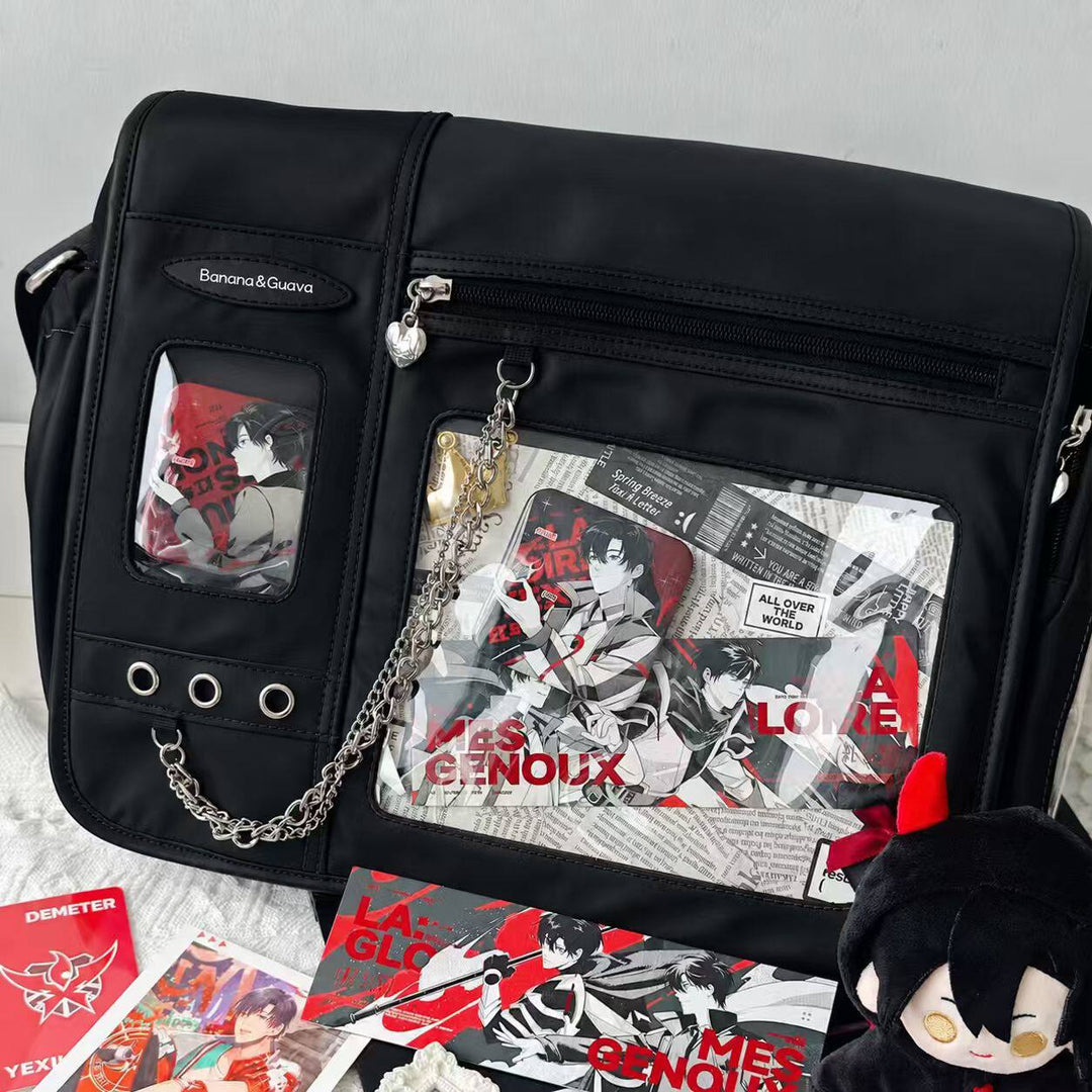 Dual Window Ita Messenger Bag with Chain Detail