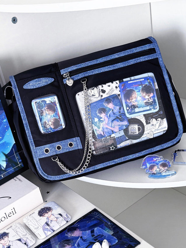 Dual Window Ita Messenger Bag with Chain Detail