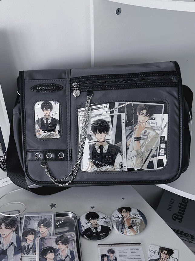 Dual Window Ita Messenger Bag with Chain Detail
