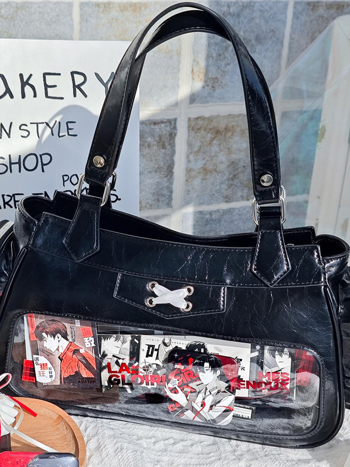 Four Window Ita Shoulder Bag with Ribbon Detail