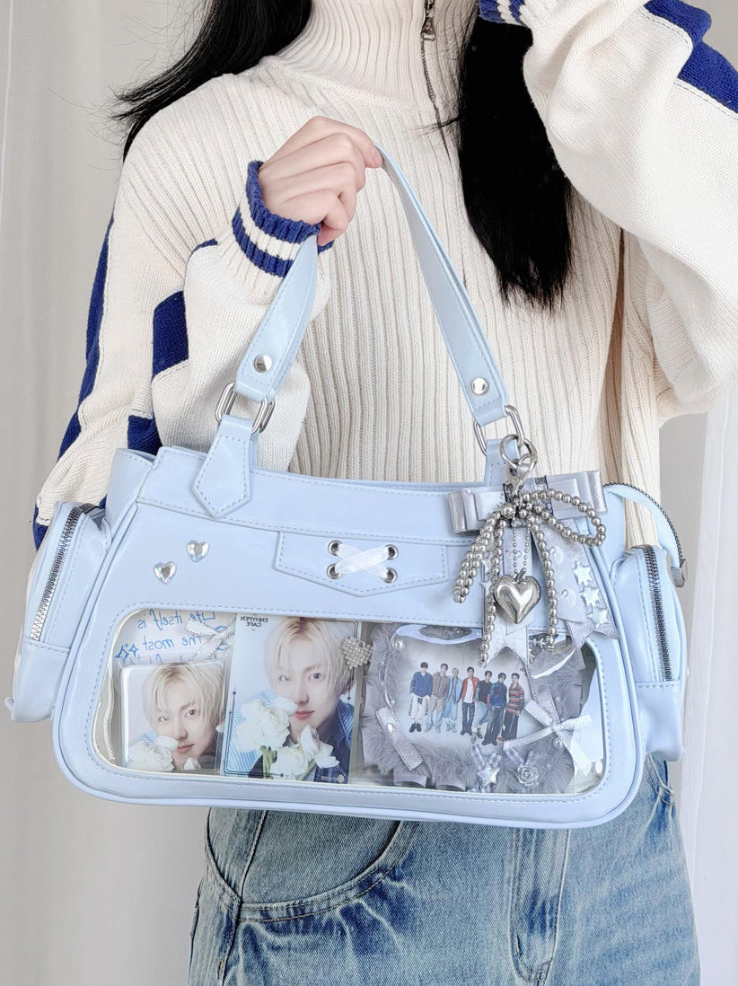 Four Window Ita Shoulder Bag with Ribbon Detail