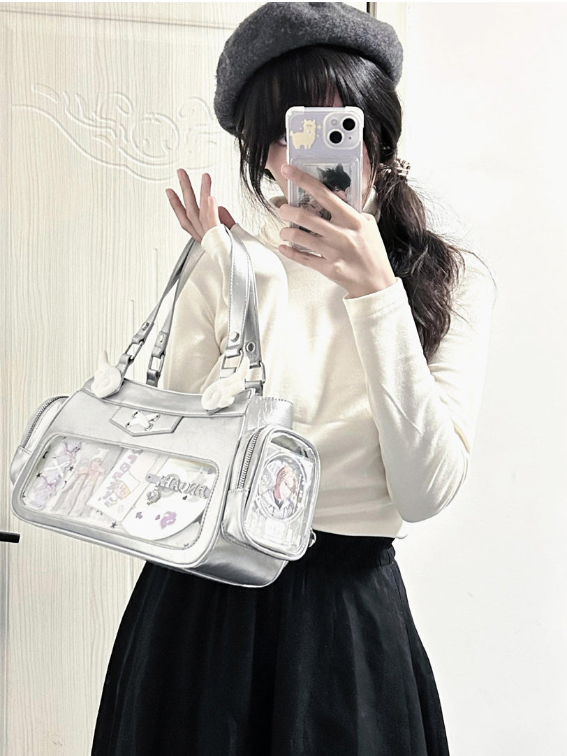 Four Window Ita Shoulder Bag with Ribbon Detail