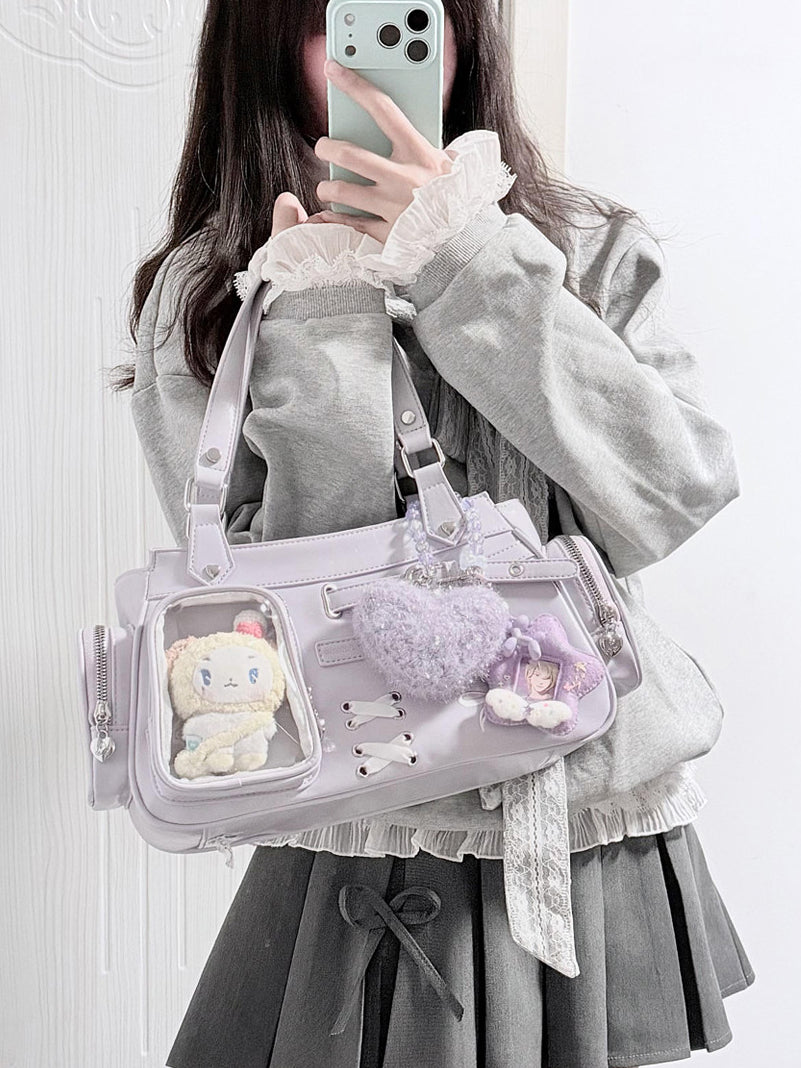 Four Window Ita Shoulder Bag with Ribbon Detail