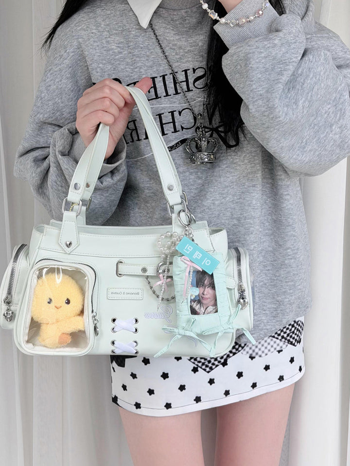 Four Window Ita Shoulder Bag with Ribbon Detail