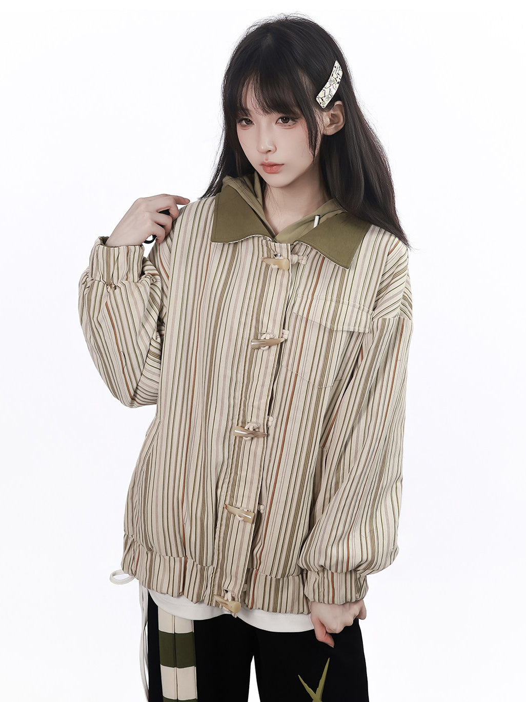 Snowflake Stripe-Collar Zip Jacket