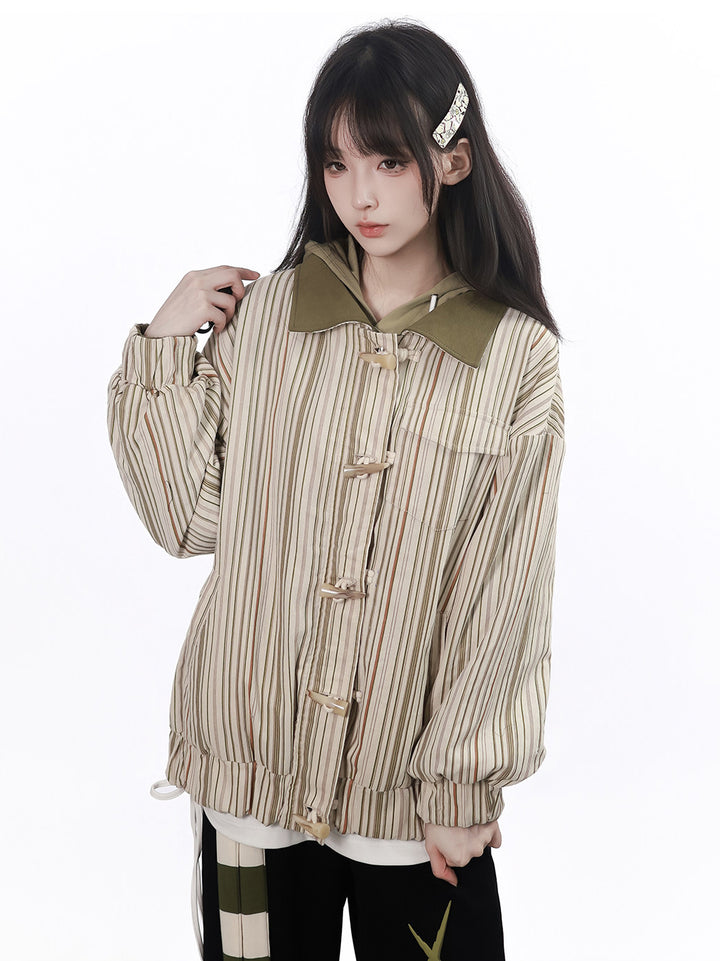 Snowflake Stripe-Collar Zip Jacket