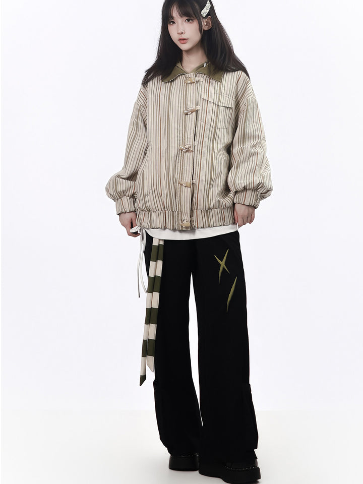 Snowflake Stripe-Collar Zip Jacket