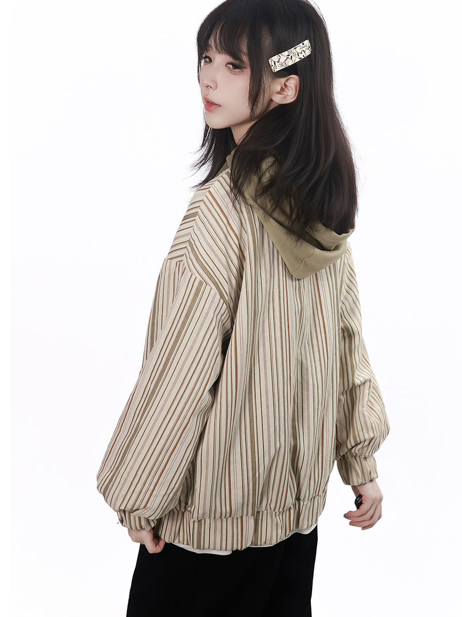 Snowflake Stripe-Collar Zip Jacket