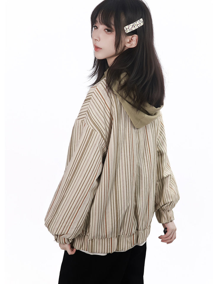 Snowflake Stripe-Collar Zip Jacket