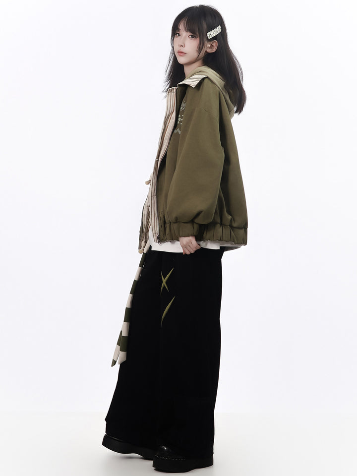 Snowflake Stripe-Collar Zip Jacket