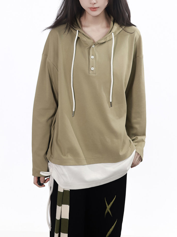 Layered Hem Henley Hoodie
