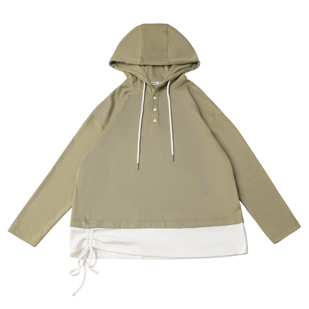 Layered Hem Henley Hoodie