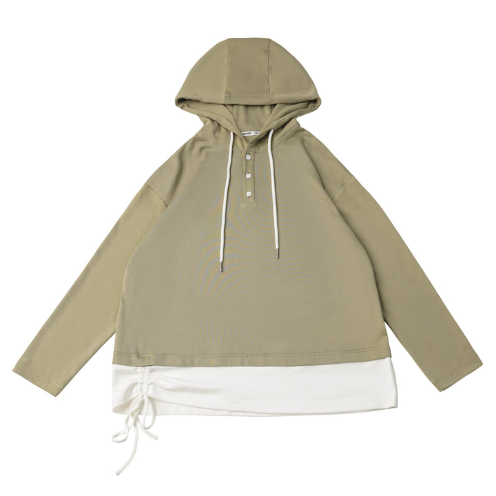 Layered Hem Henley Hoodie