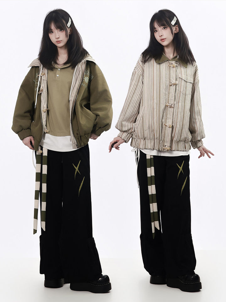 Striped Tie Wide Leg Cargo Pants