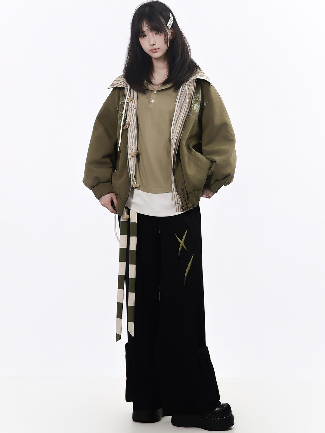 Striped Tie Wide Leg Cargo Pants
