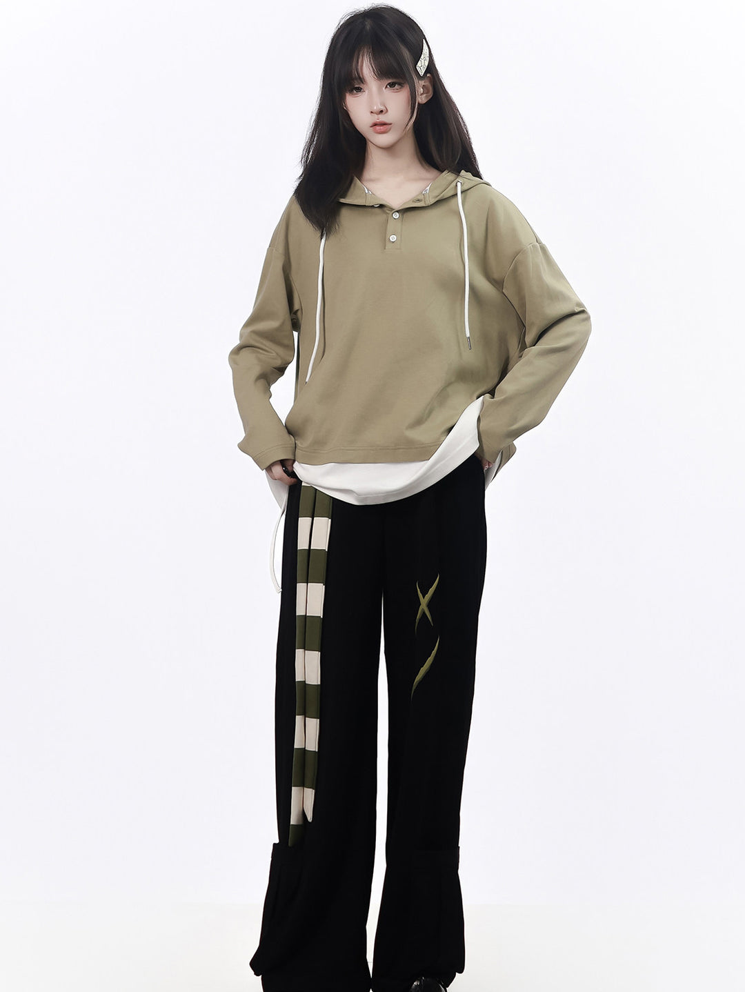 Striped Tie Wide Leg Cargo Pants