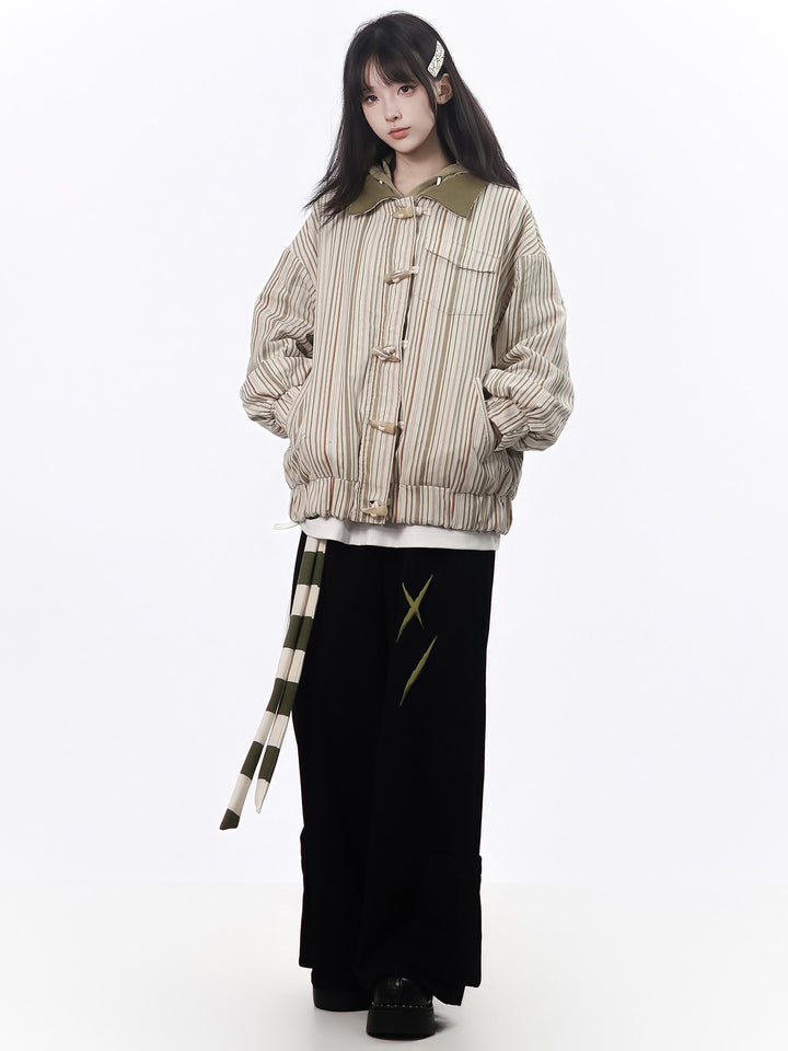 Striped Tie Wide Leg Cargo Pants