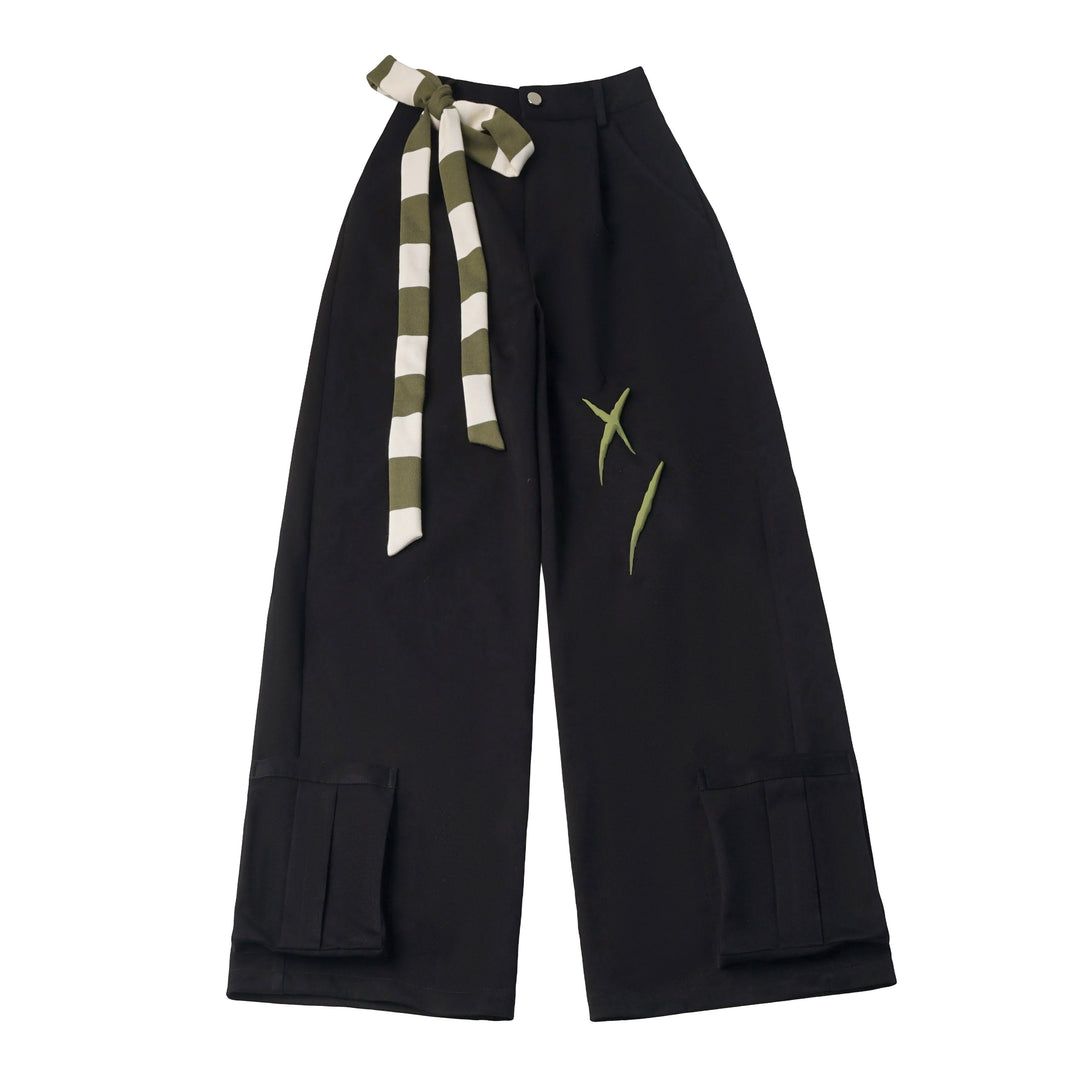 Striped Tie Wide Leg Cargo Pants