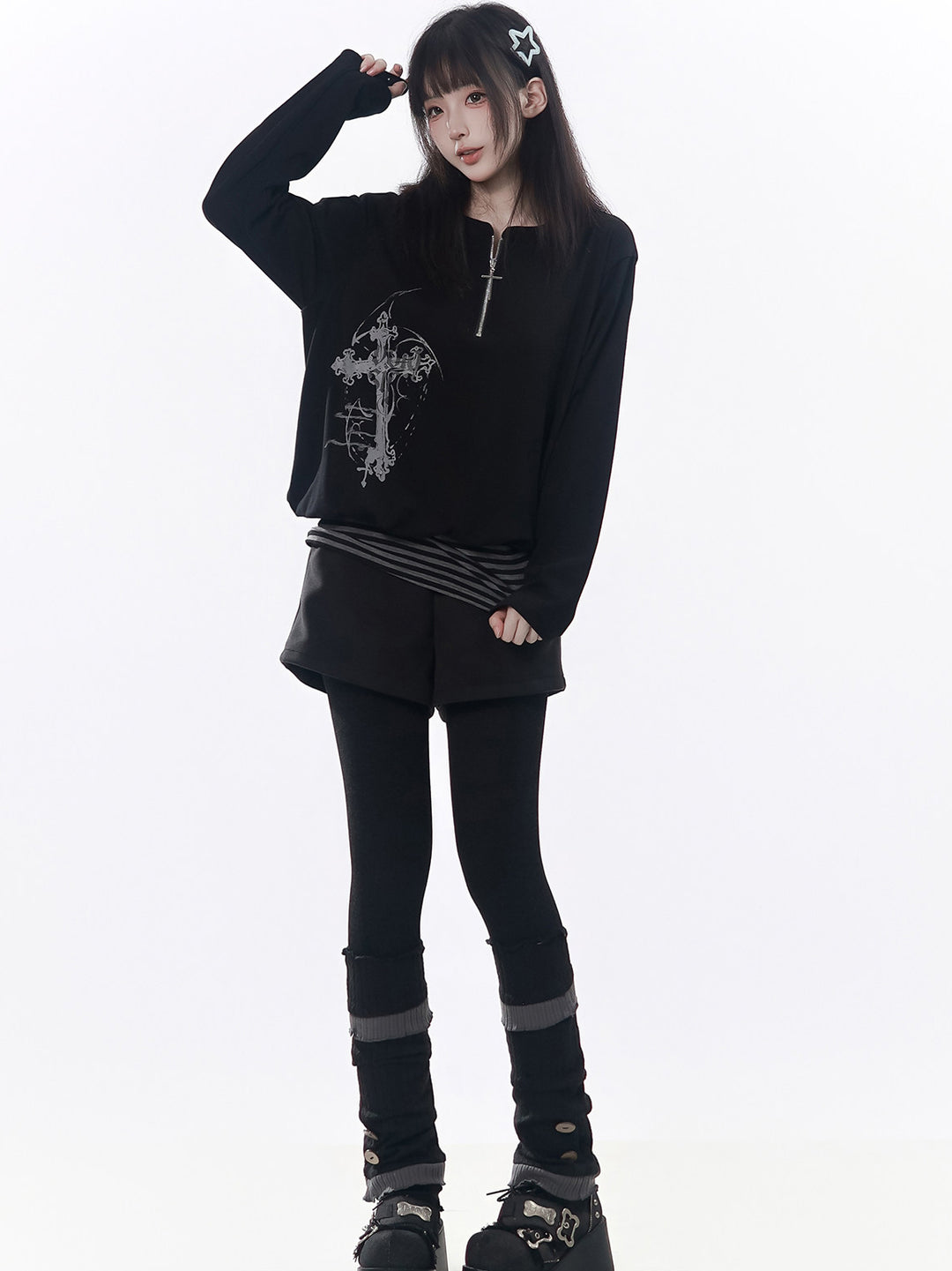 Cross Graphic Stripe-Hem Top