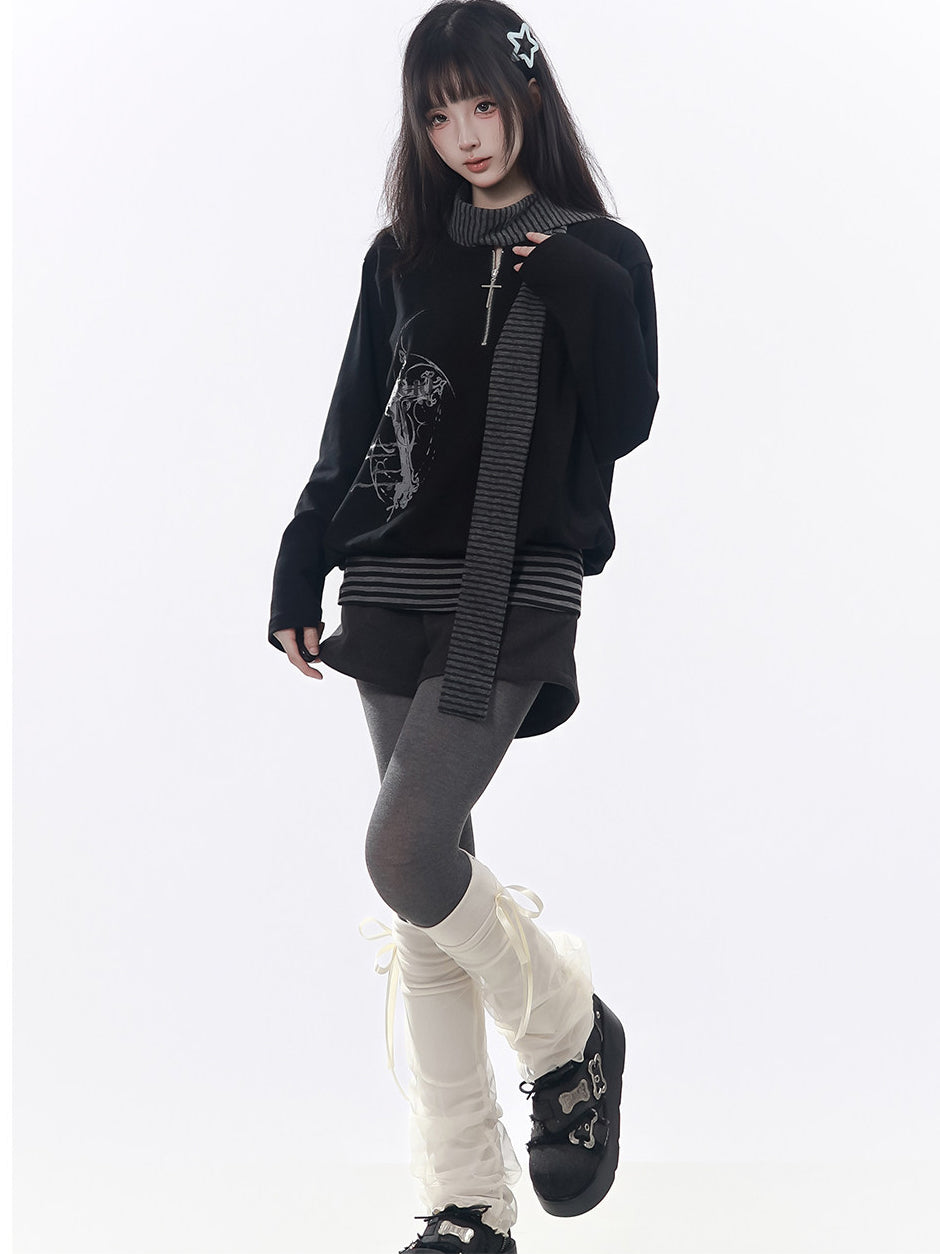Cross Graphic Stripe-Hem Top