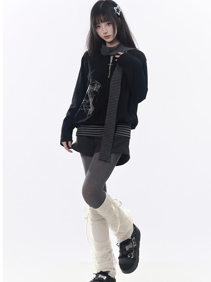 Cross Graphic Stripe-Hem Top