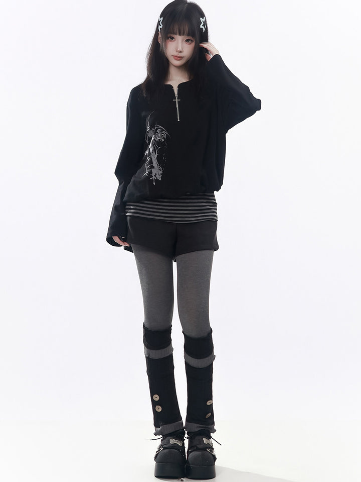 Cross Graphic Stripe-Hem Top