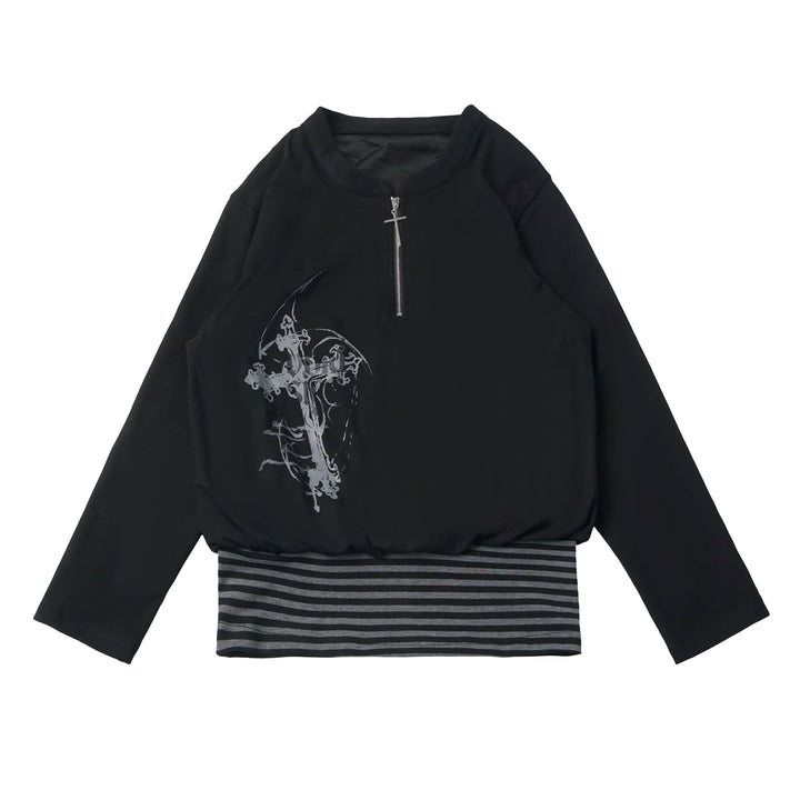 Cross Graphic Stripe-Hem Top