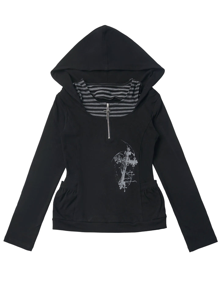 Striped Inset Cross Graphic Hoodie