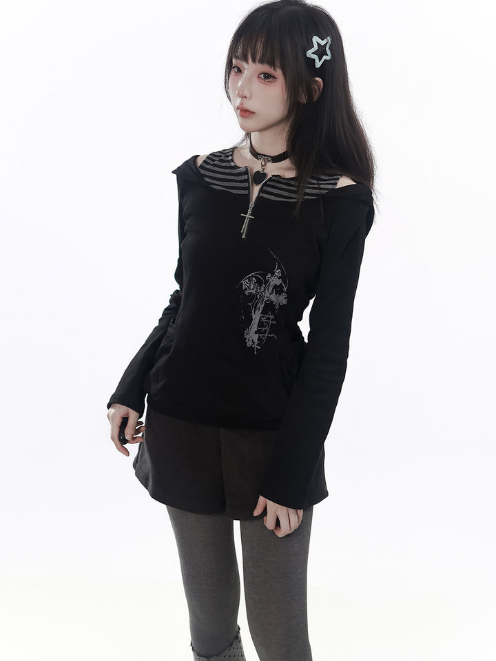 Striped Inset Cross Graphic Hoodie