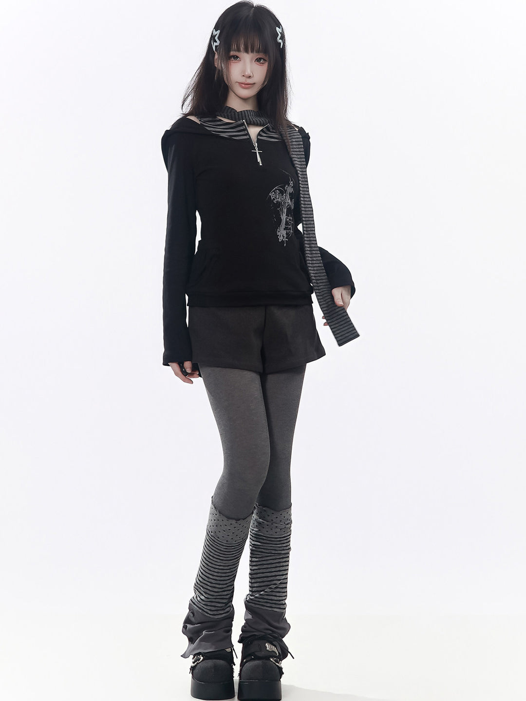 Striped Inset Cross Graphic Hoodie