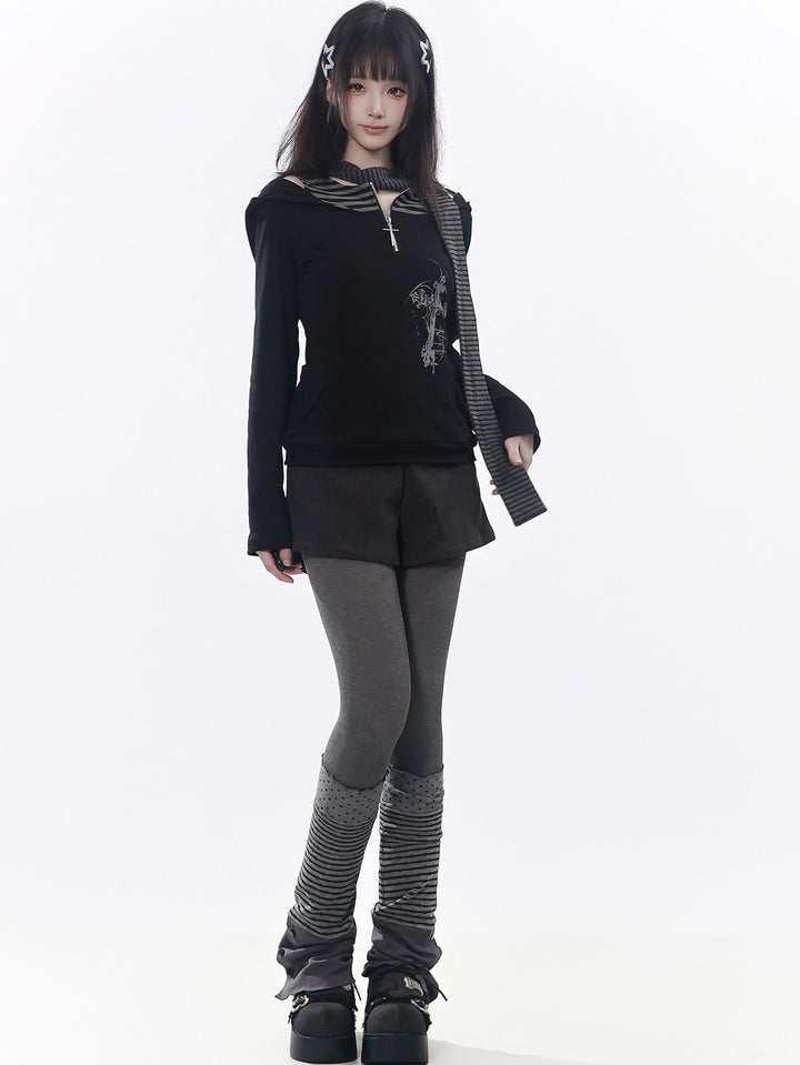 Striped Inset Cross Graphic Hoodie