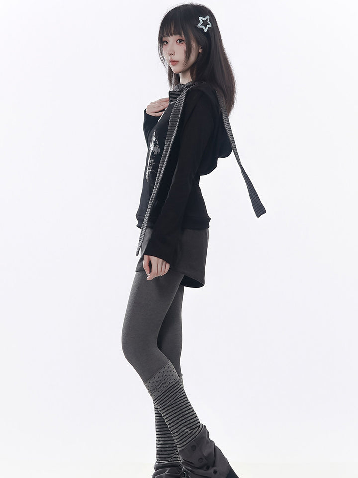 Striped Inset Cross Graphic Hoodie