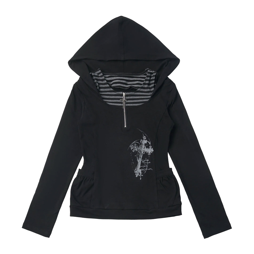 Striped Inset Cross Graphic Hoodie