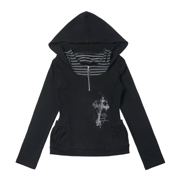 Striped Inset Cross Graphic Hoodie