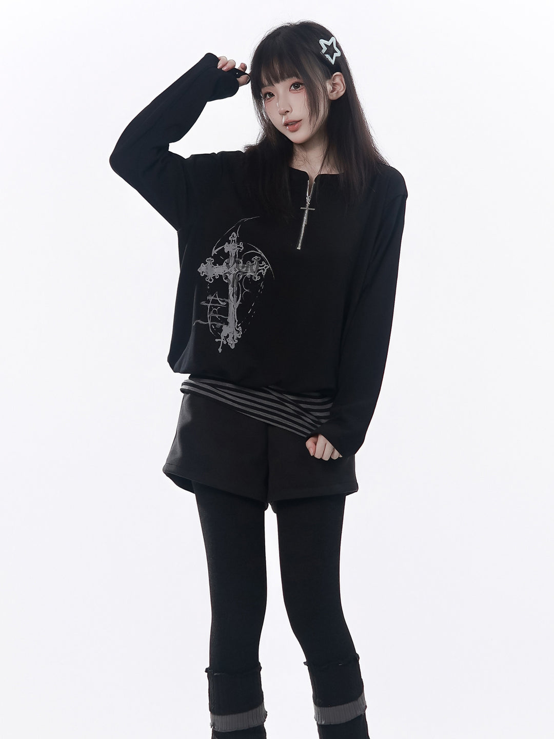 Star Buckle Foldover Waist Shorts