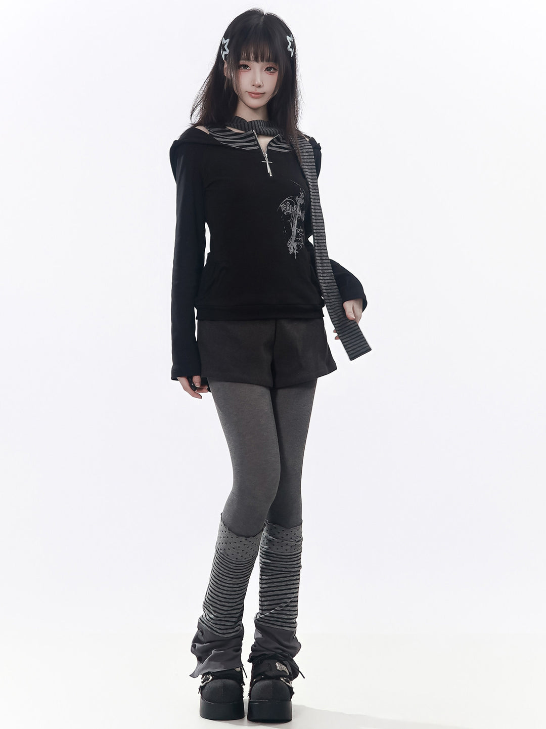 Star Buckle Foldover Waist Shorts