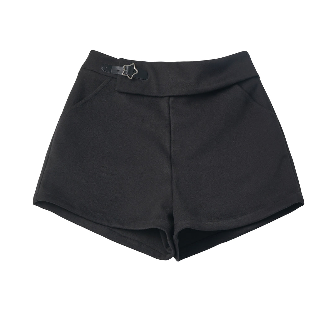 Star Buckle Foldover Waist Shorts