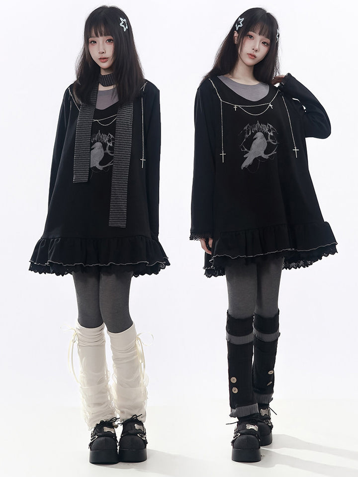 Gothic Raven Ruffle Mini Dress