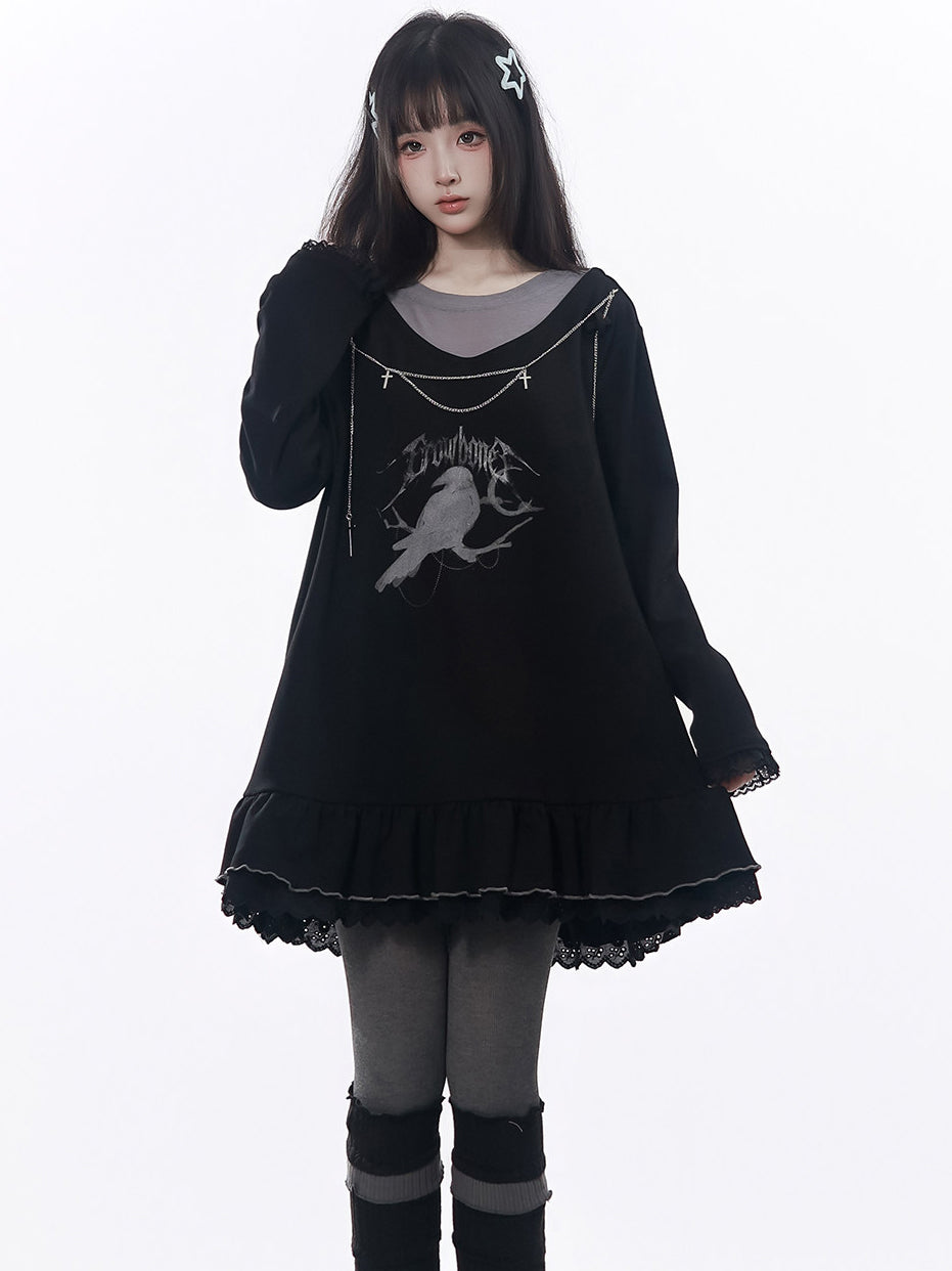 Gothic Raven Ruffle Mini Dress