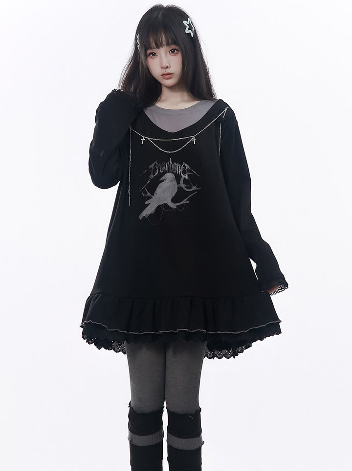 Gothic Raven Ruffle Mini Dress