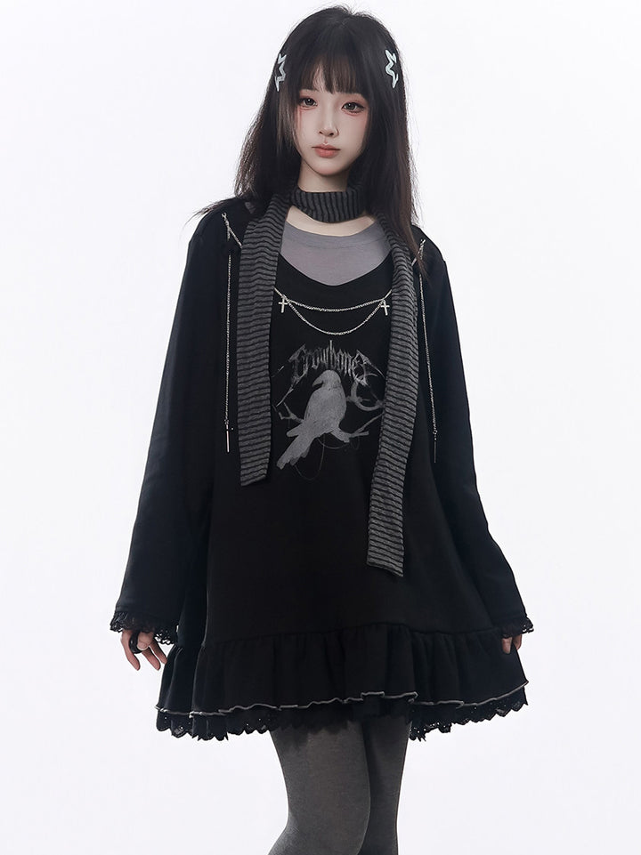 Gothic Raven Ruffle Mini Dress