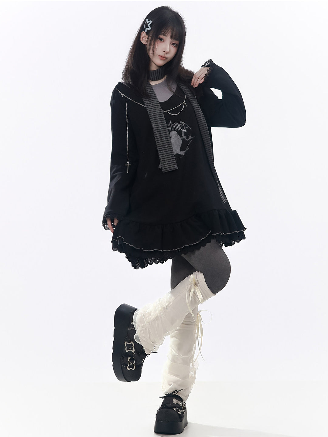 Gothic Raven Ruffle Mini Dress