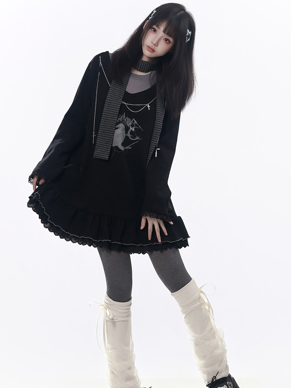 Gothic Raven Ruffle Mini Dress